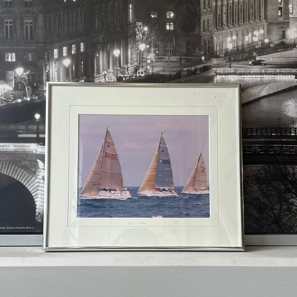 Vintage Photography Print Sailboat Art with Blue and Cream Tones - Picture 1 of 15
